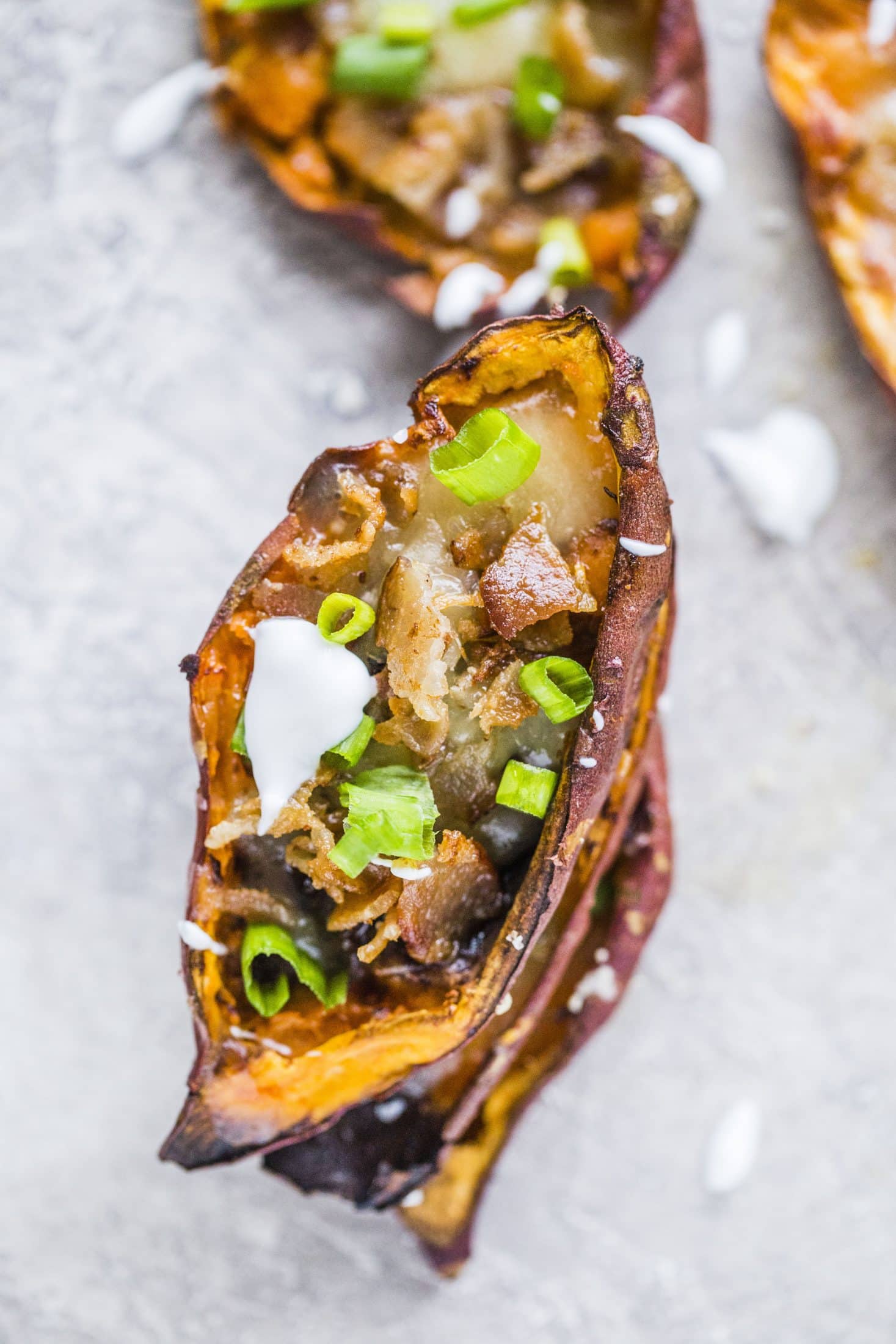 savory loaded sweet potato skins I howsweeteats.com