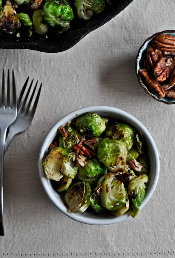 Pan Roasted Brussels Sprouts with Brown Butter and Toasted Pecans I howsweeteats.com Pan Roasted Brussels Sprouts with Brown Butter and Toasted Pecans I howsweeteats.com