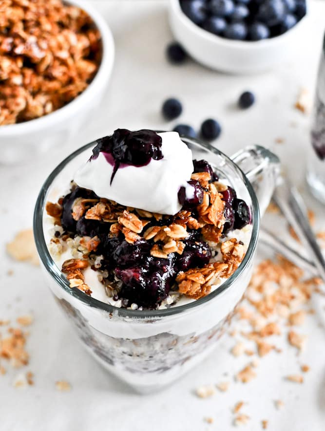 Roasted Blueberry Coconut Quinoa Parfaits with Coconut Granola I howsweeteats.com Roasted Blueberry Coconut Quinoa Parfaits with Coconut Granola I howsweeteats.com