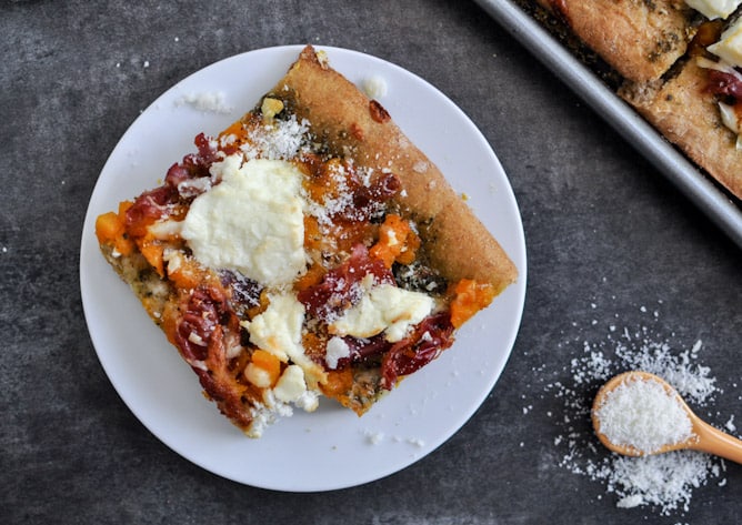 Butternut Squash, Sage Pesto and Prosciutto Pizza I howsweeteats.com Butternut Squash, Sage Pesto and Prosciutto Pizza I howsweeteats.com