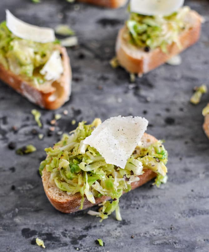 Parmesan Brussels Sprouts Crostini I howsweeteats.com Parmesan Brussels Sprouts Crostini I howsweeteats.com
