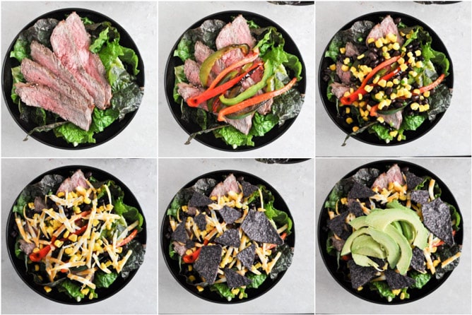 Tequila Lime Flank Steak Fajita Salad with Chile Lime Vinaigrette I howsweeteats.com Tequila Lime Flank Steak Fajita Salad with Chile Lime Vinaigrette I howsweeteats.com