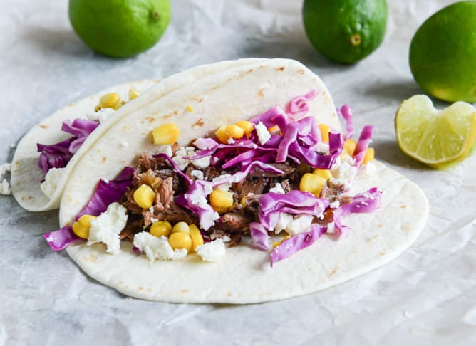 Crockpot Smoky Brisket Tacos with Shredded Cabbage + Sweet Corn I howsweeteats.com Crockpot Smoky Brisket Tacos with Shredded Cabbage + Sweet Corn I howsweeteats.com