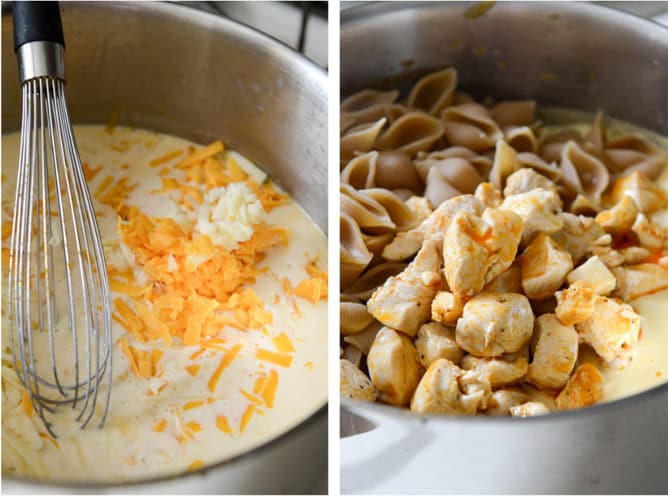 Stovetop Buffalo Chicken Shells + Cheese I howsweeteats.com Stovetop Buffalo Chicken Shells + Cheese I howsweeteats.com