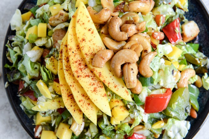 Cashew Chicken Chopped Salad with Chili Dusted Mango I howsweeteats.com Cashew Chicken Chopped Salad with Chili Dusted Mango I howsweeteats.com