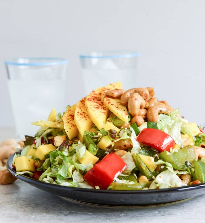 Cashew Chicken Chopped Salad with Chili Dusted Mango I howsweeteats.com Cashew Chicken Chopped Salad with Chili Dusted Mango I howsweeteats.com