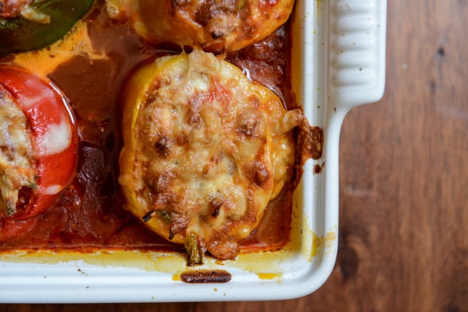 White Bean + Chicken Enchilada Stuffed Peppers I howsweeteats.com White Bean + Chicken Enchilada Stuffed Peppers I howsweeteats.com