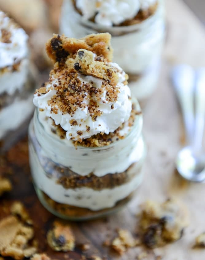 Easy Chocolate Chip Cookie Cheesecake Parfaits I howsweeteats.com Easy Chocolate Chip Cookie Cheesecake Parfaits I howsweeteats.com
