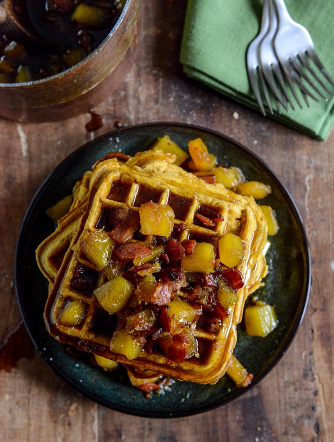Pumpkin Waffles with Butternut Bacon Syrup I howsweeteats.com Pumpkin Waffles with Butternut Bacon Syrup I howsweeteats.com