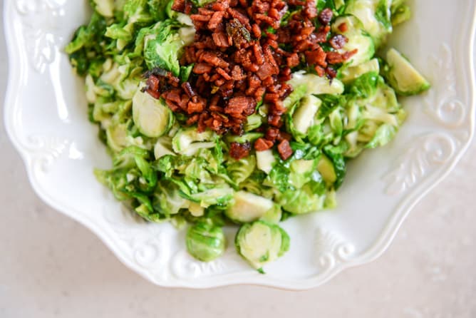 maple bacon brussels, pear and blue cheese salad I howsweeteats.com maple bacon brussels, pear and blue cheese salad I howsweeteats.com