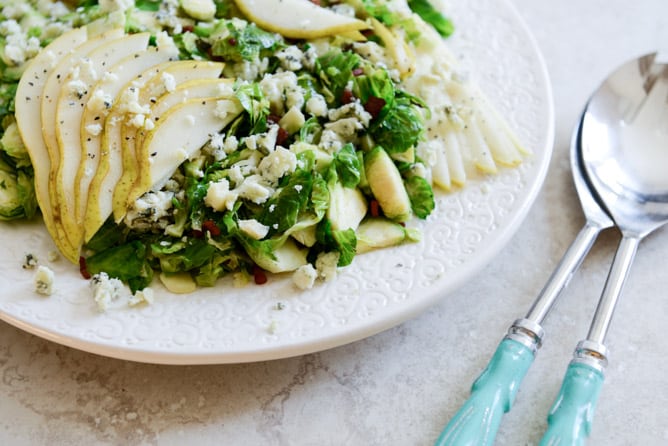 maple bacon brussels, pear and blue cheese salad I howsweeteats.com maple bacon brussels, pear and blue cheese salad I howsweeteats.com