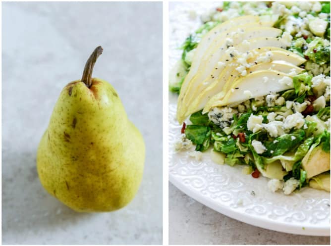 maple bacon brussels, pear and blue cheese salad I howsweeteats.com maple bacon brussels, pear and blue cheese salad I howsweeteats.com