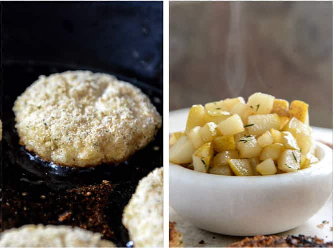 Crispy Goat Cheese Risotto Cakes with Vanilla Salted Winter Pears I howsweeteats.com Crispy Goat Cheese Risotto Cakes with Vanilla Salted Winter Pears I howsweeteats.com