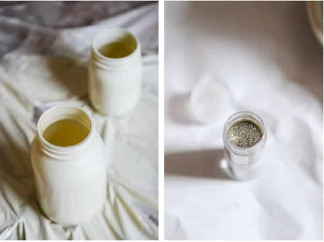 DIY Glittery Winter White Mason Jars I howsweeteats.com DIY Glittery Winter White Mason Jars I howsweeteats.com