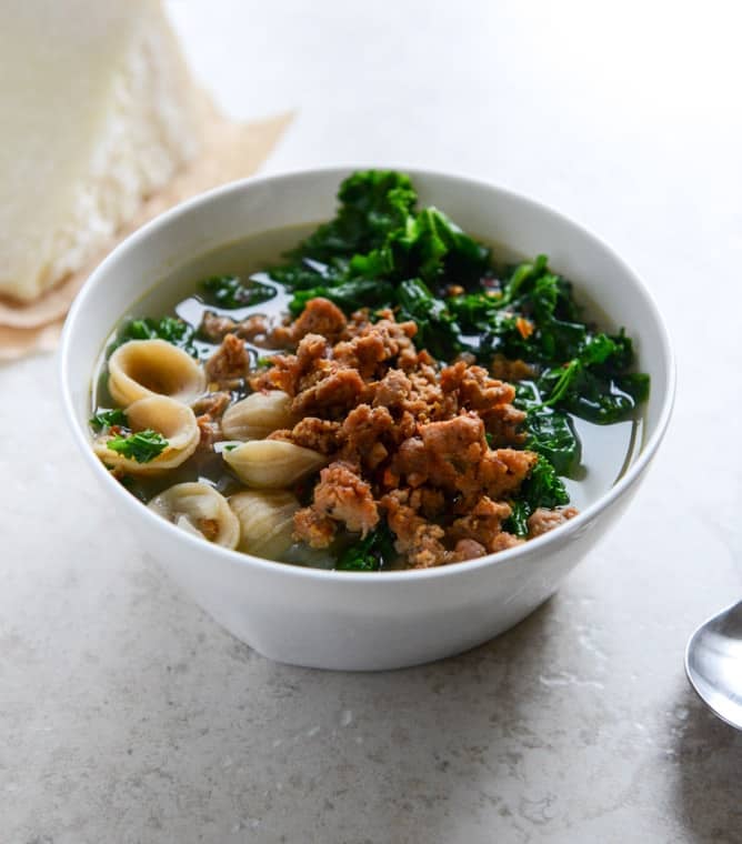 Spicy Sausage, Kale and Whole Wheat Orecchiette Soup I howsweeteats.com Spicy Sausage, Kale and Whole Wheat Orecchiette Soup I howsweeteats.com