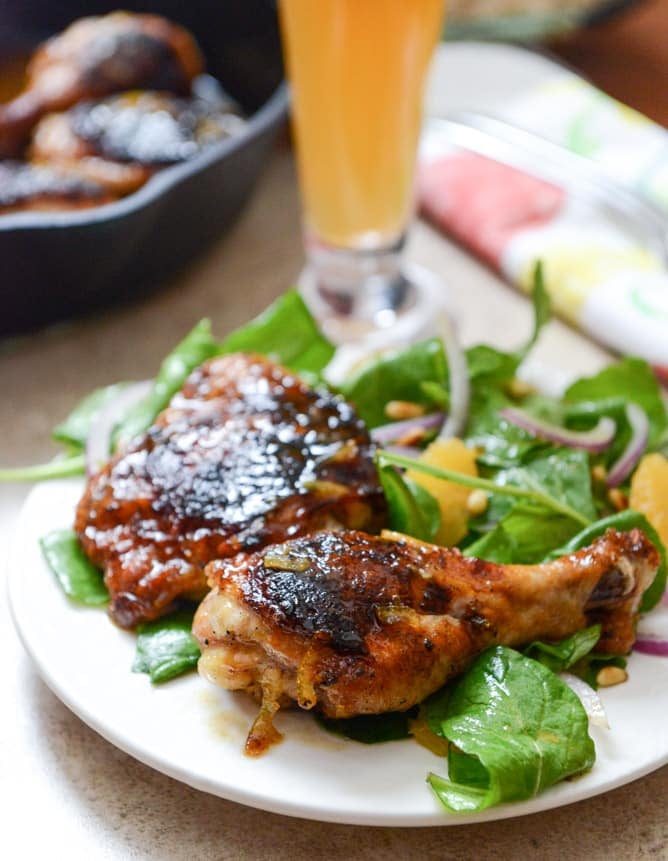 Beer Glazed Citrus Chicken with Orange Arugula Greens I howsweeteats.com Beer Glazed Citrus Chicken with Orange Arugula Greens I howsweeteats.com