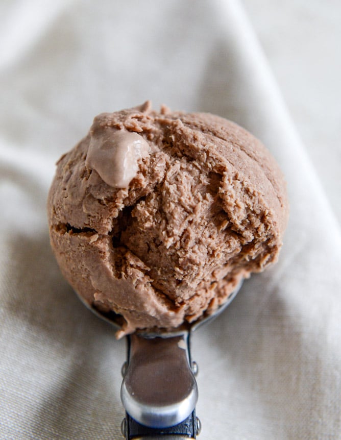 Milk Chocolate Goat Cheese Ice Cream with Ganache Fudge Chunks I howsweeteats.com