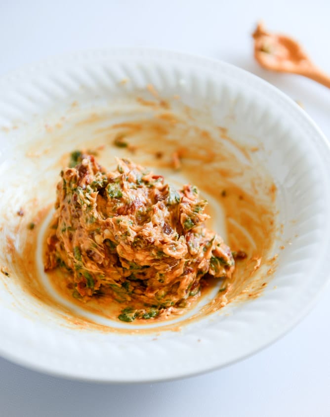 Savory Romano Crusted French Toast with Cherry Tomato Basil Butter I howsweeteats.com