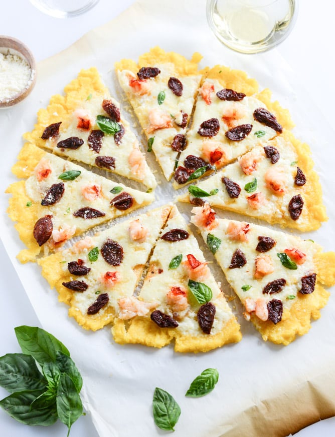 Lobster Polenta Pizza with Sun Dried Cherry Tomatoes I howsweeteats.com