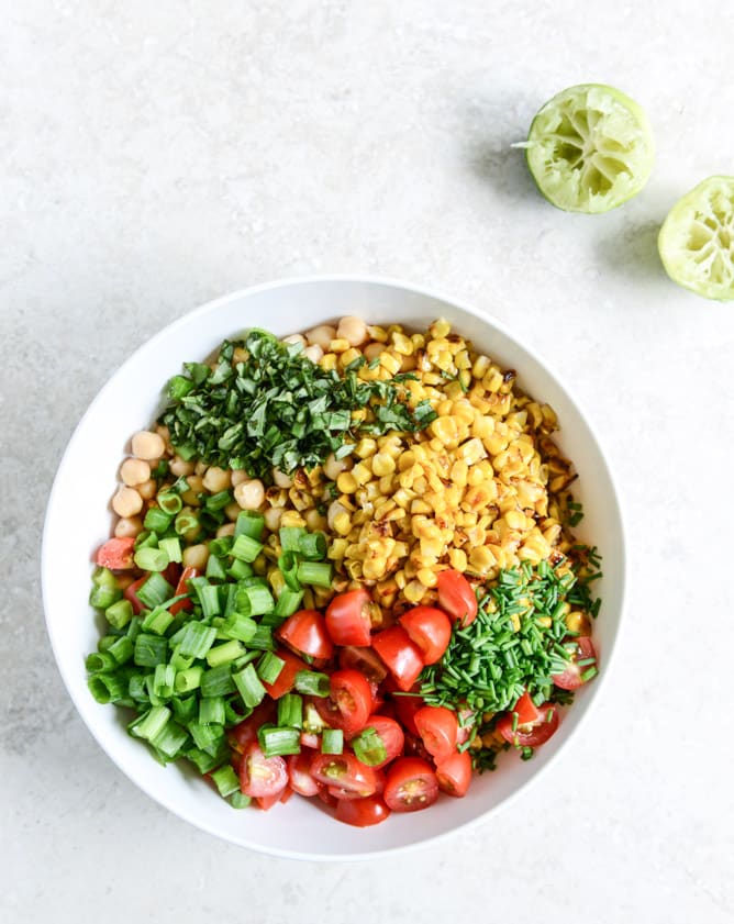 summer chickpea salad with honey garlic lime vinaigrette I howsweeteats.com
