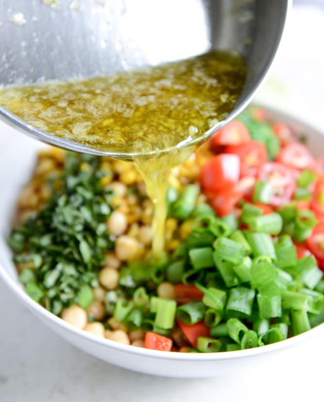 summer chickpea salad with honey garlic lime vinaigrette I howsweeteats.com