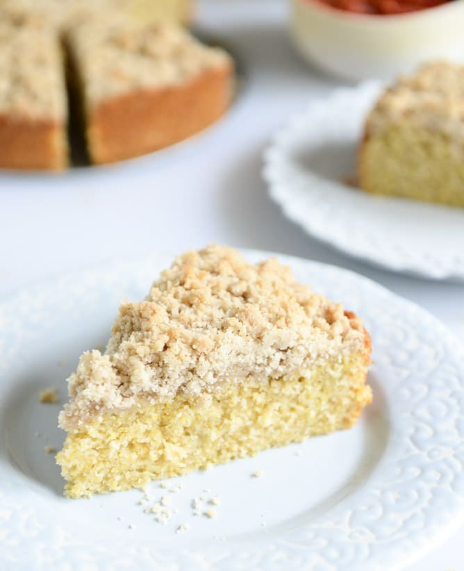 vanilla cornmeal cake with candied cherry tomatoes I howsweeteats.com