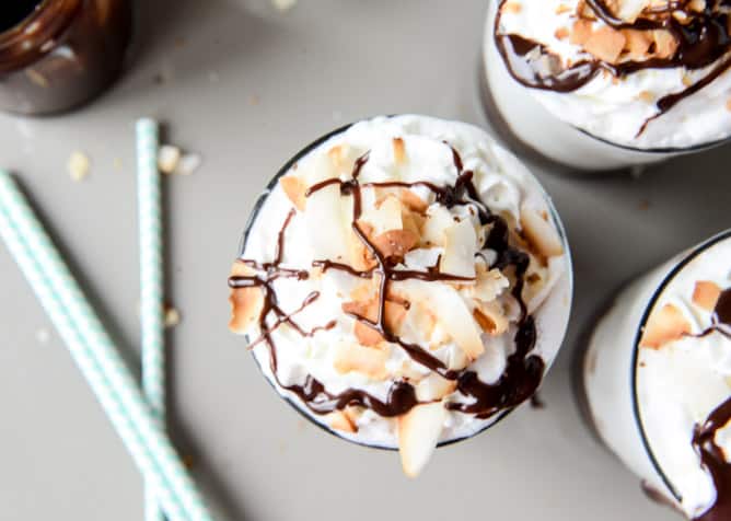 boozy coconut hot fudge milkshakes I howsweeteats.com