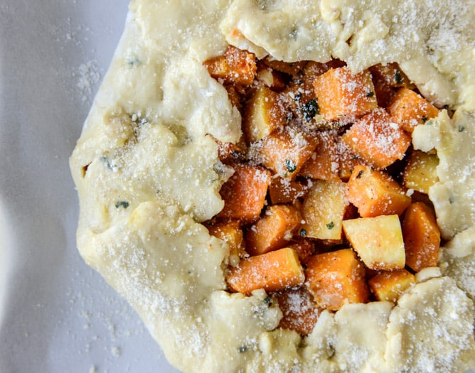 parmesan crusted butternut galette with fried sage I howsweeteats.com