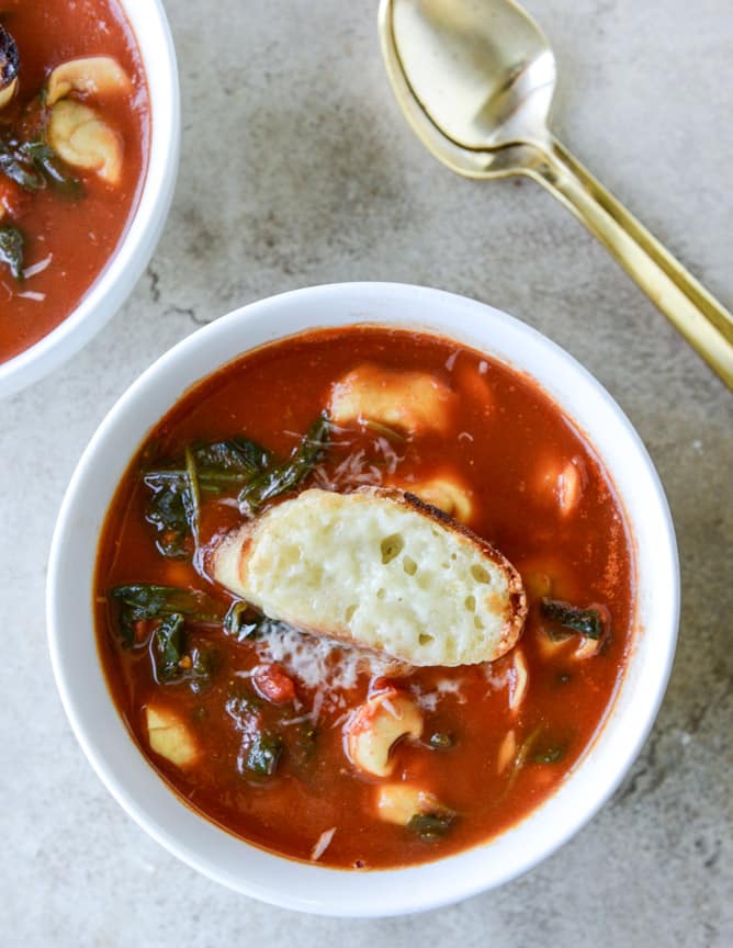 white bean tortellini soup with broiled havarti toasts I howsweeteats.com