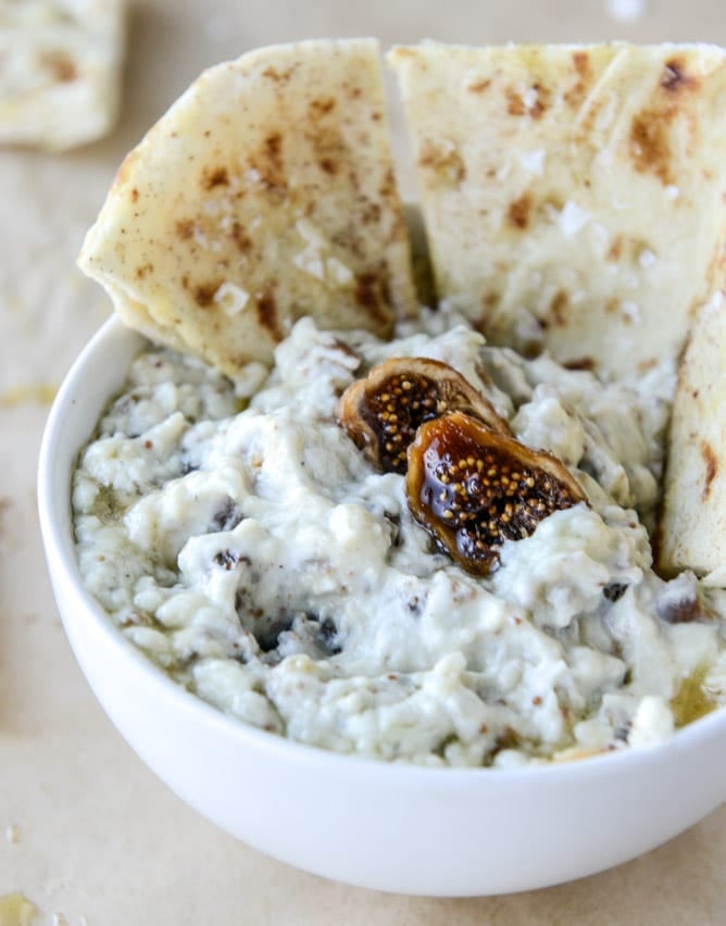 warm honey fig dip with blue cheese and garlic pitas I howsweeteats.com
