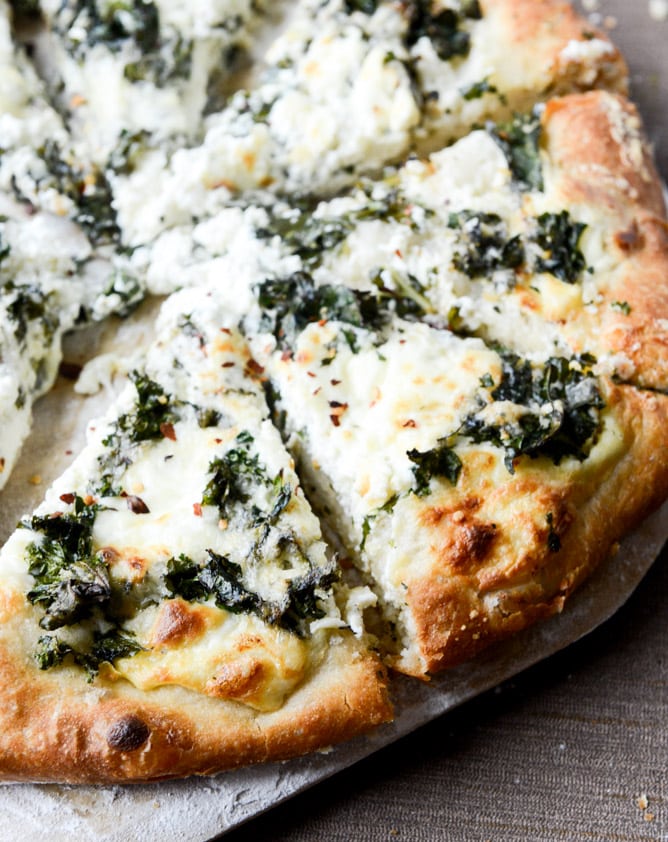 marinated kale and whipped ricotta pizza I howsweeteats.com