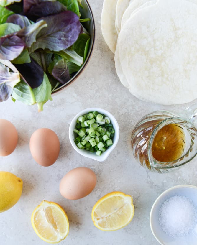 Fried Egg Crispy Tortillas with Lemon Greens and Toasted Sesame Oil I howsweeteats.com