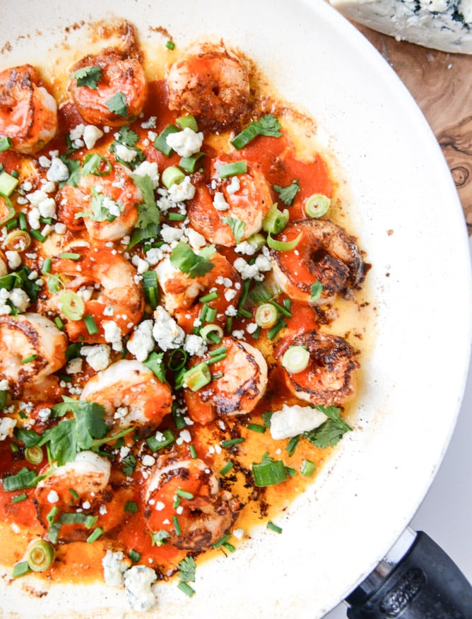 crispy buffalo wing shrimp with blue cheese grits I howsweeteats.com