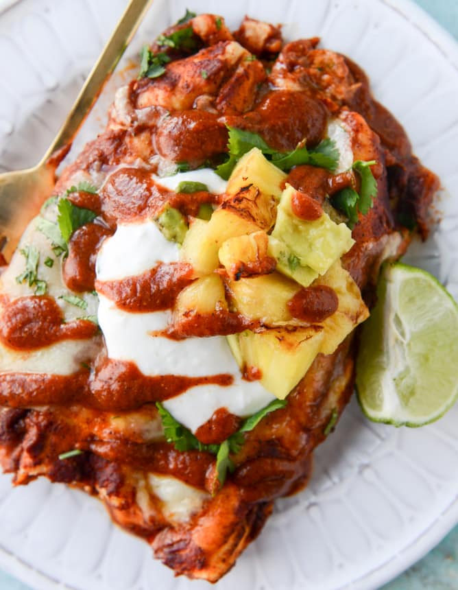 roasted pork and caramelized pineapple enchiladas I howsweeteats.com