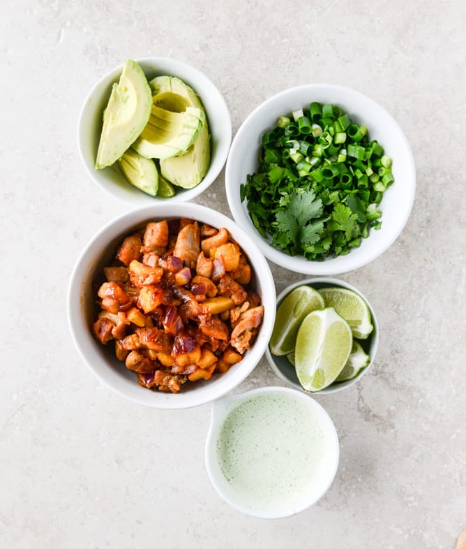 bbq chicken and pineapple lettuce wraps with cilantro yogurt sauce I howsweeteats.com