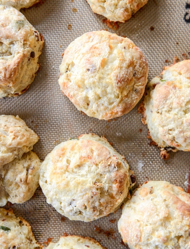 havarti breakfast biscuits with jalapeno, bacon and arugula I howsweeteats.com