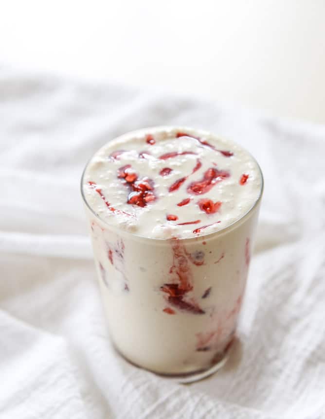 roasted strawberry milkshakes with chocolate pistachio brittle I howsweeteats.com