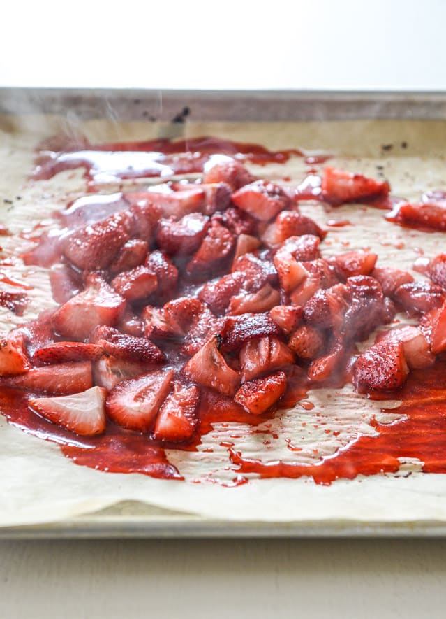 roasted strawberry milkshakes with chocolate pistachio brittle I howsweeteats.com