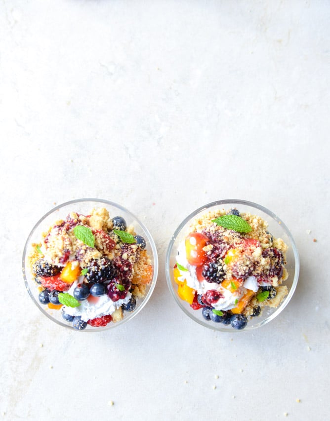 summer fruit parfaits with brown butter shortbread and coconut cream I howsweeteats.com