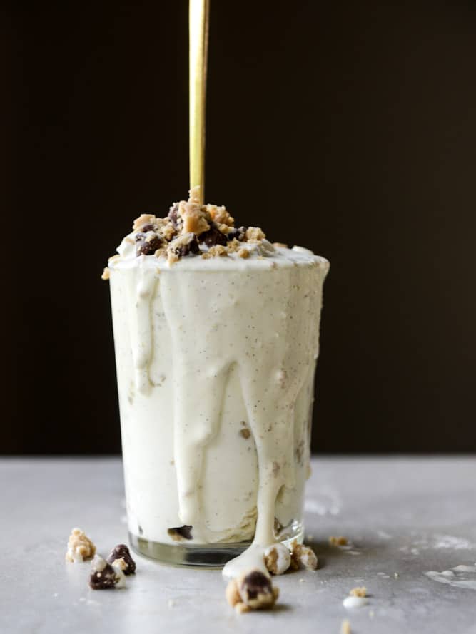 peanut butter chocolate chip cookie dough blizzard with no-churn vanilla bean ice cream I howsweeteats.com