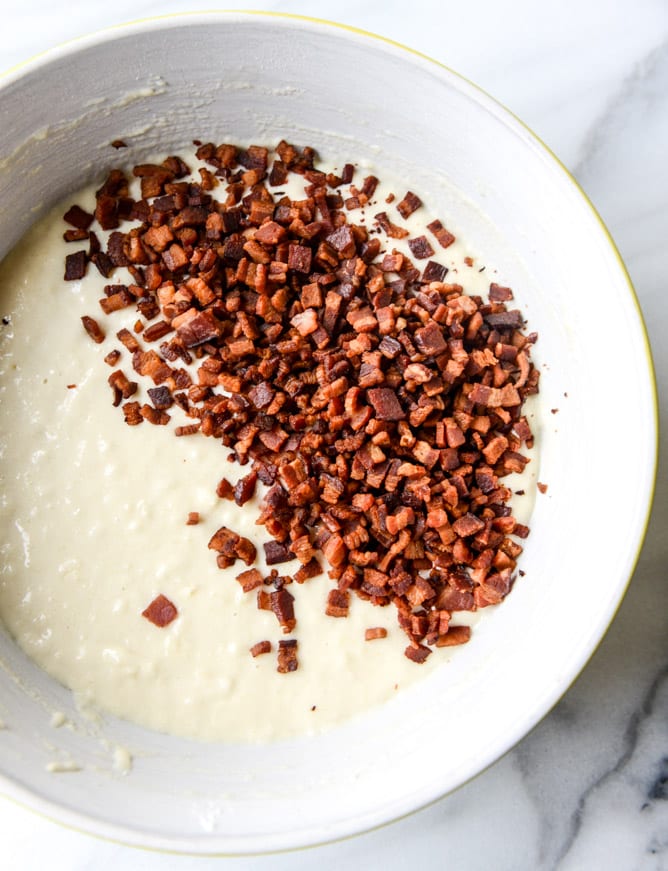 crispy bacon waffles with bourbon butter + blueberry syrup I howsweeteats.com