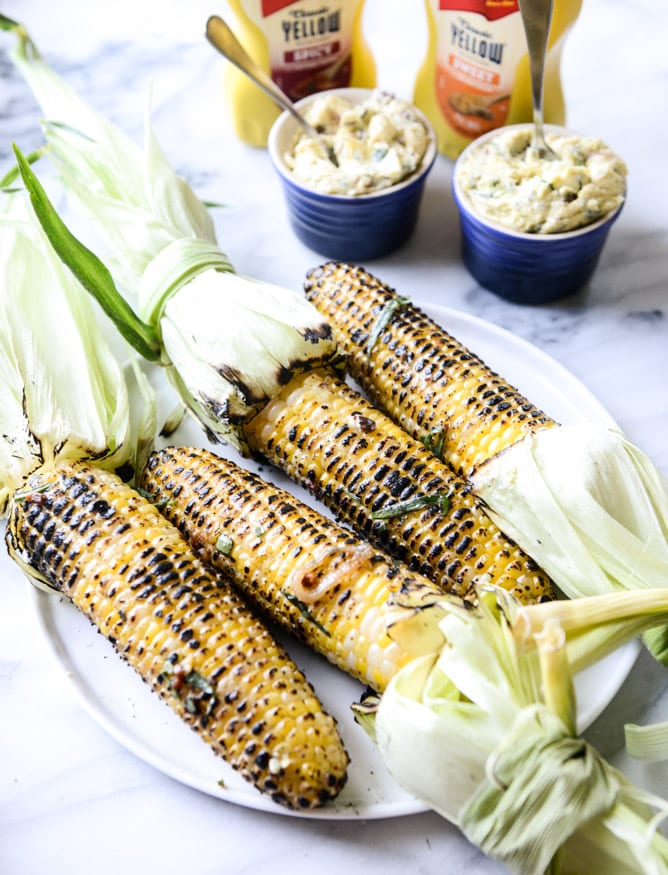 grilled corn with sweet + spicy mustard compound butter I howsweeteats.com
