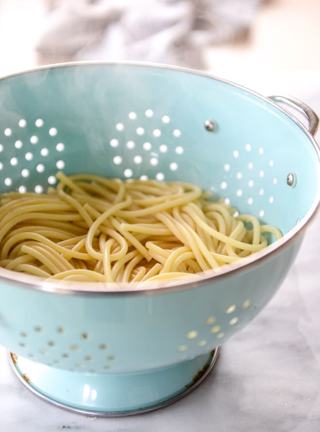 blackened broccoli bucatini with charred lemon and goat cheese I howsweeteats.com