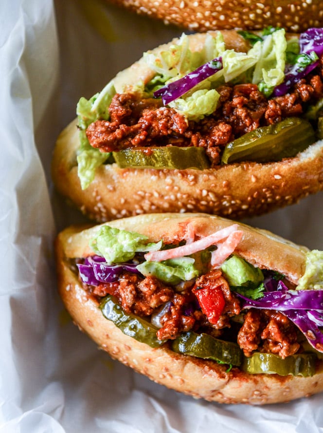 smoky sloppy joes with green chiles and greek yogurt slaw I howsweeteats.com