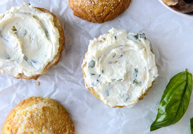 grilled veggie sliders on homemade pretzel buns I howsweeteats.com