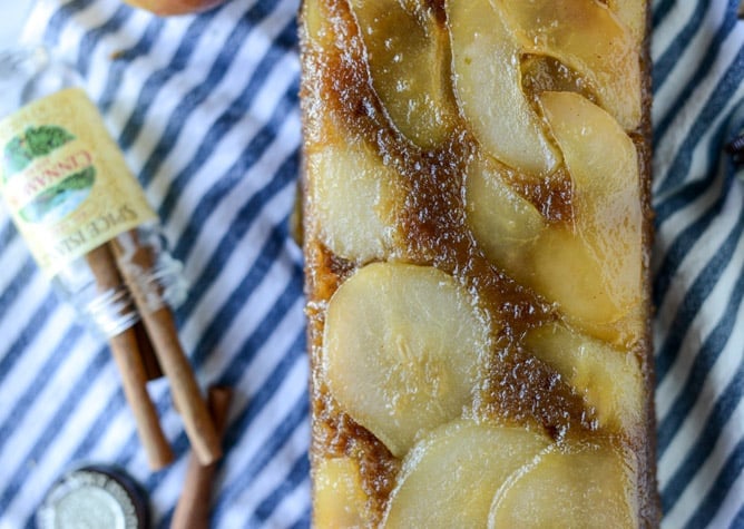 caramelized upside down pear bread I howsweeteats.com