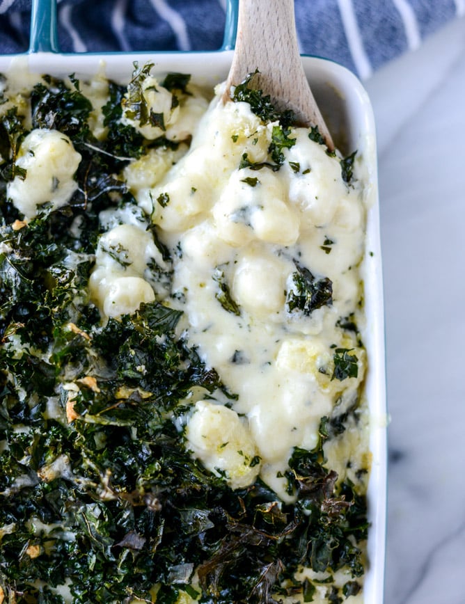 gnocchi mac and cheese with crispy kale I howsweeteats.com
