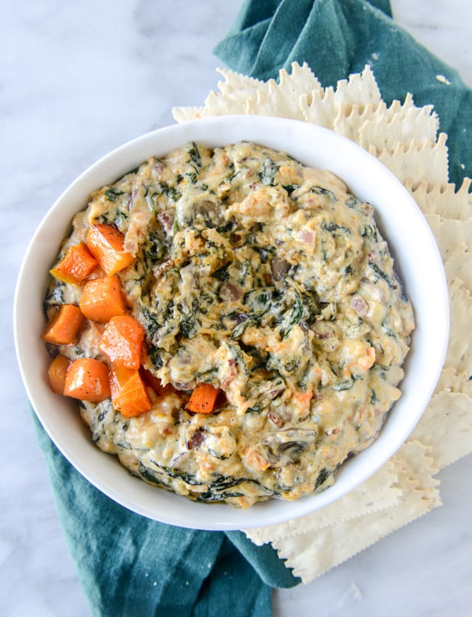 roasted butternut squash spinach dip I howsweeteats.com