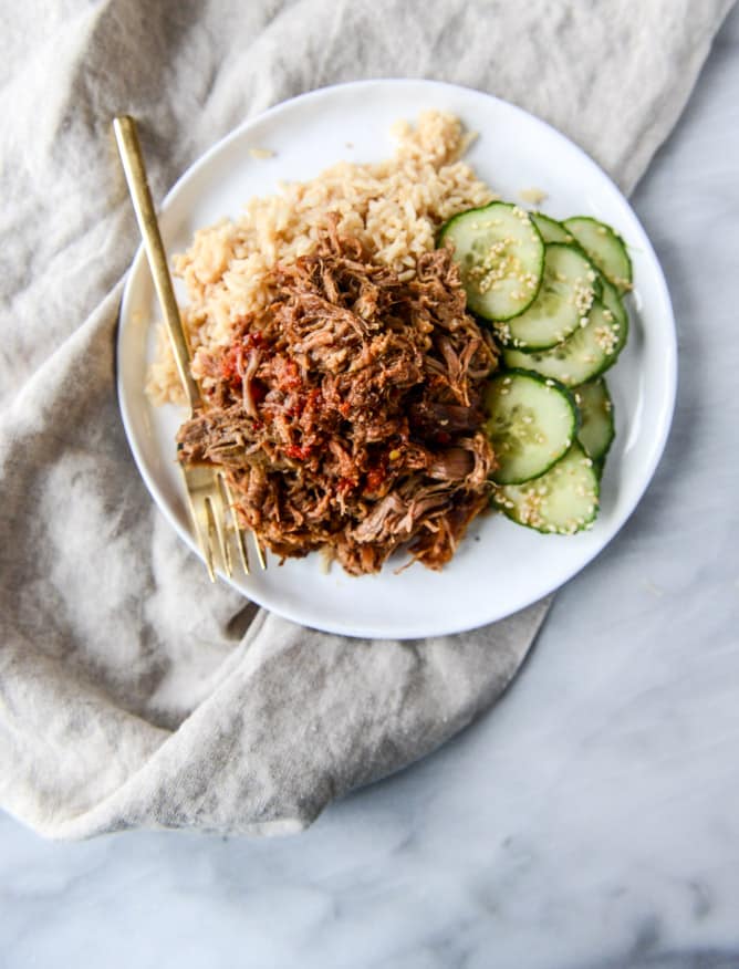 slow cooker sweet and spicy pork shoulder I howsweeteats.com