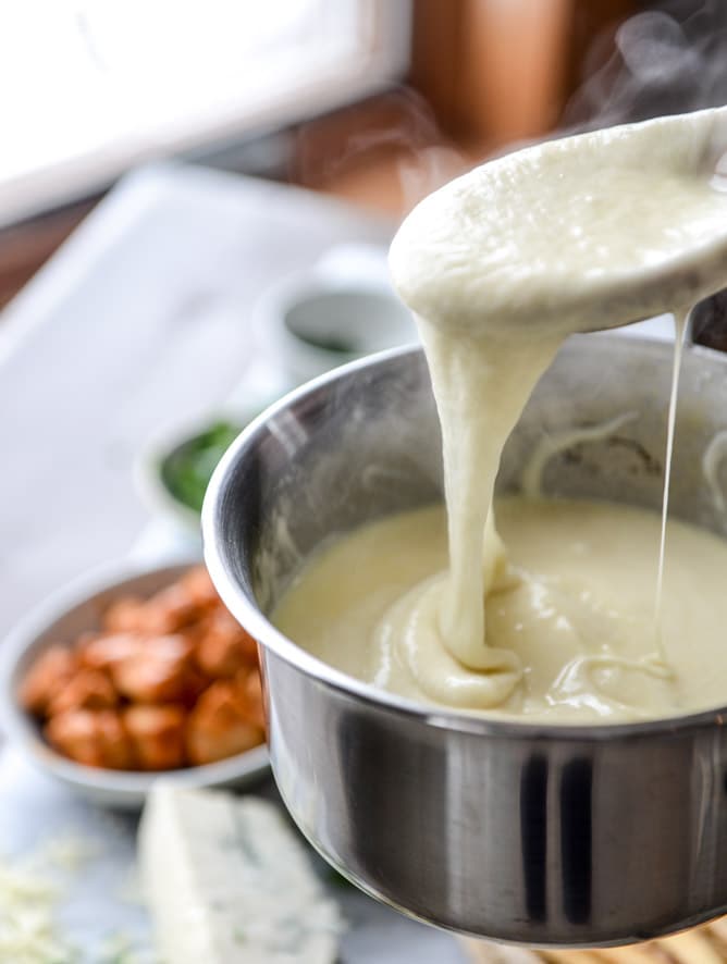 buffalo chicken beer cheese fondue fries I howsweeteats.com